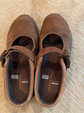 Merrell Brown Suede Mary Jane Clog Mules